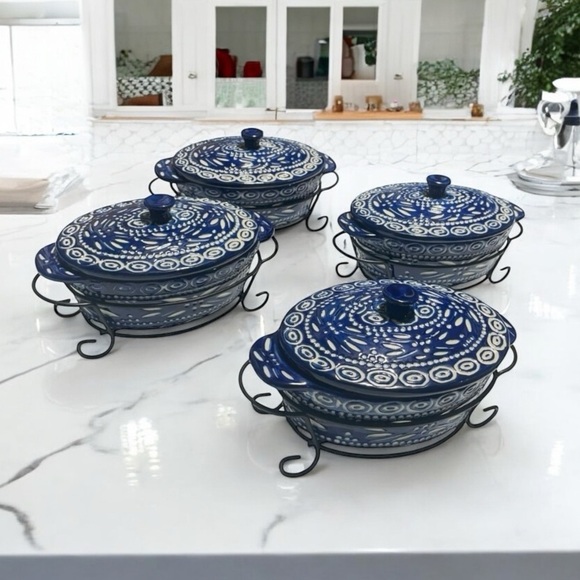 Temptations by Tara Blue Carved Baking Dishes
4 Oval 9 oz Old World Poinsettia - Picture 1 of 16